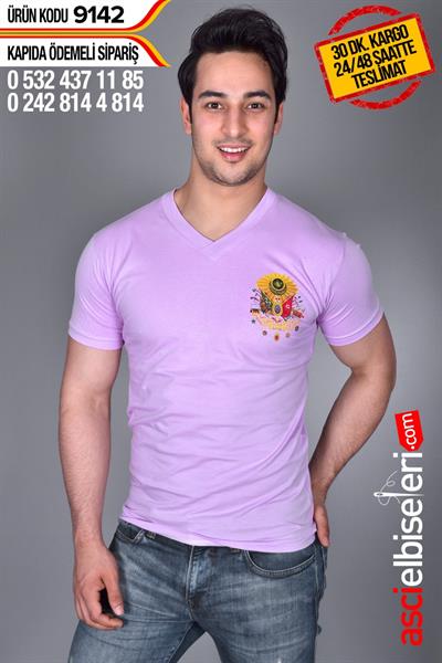 De9142 Osmanlı Logosu Baskılı Tişört Lila