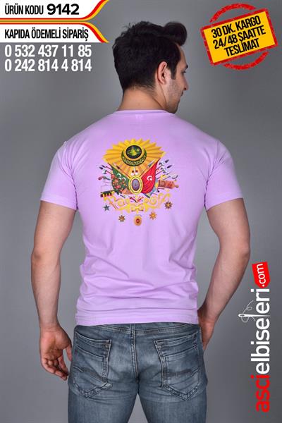 De9142 Osmanlı Logosu Baskılı Tişört Lila