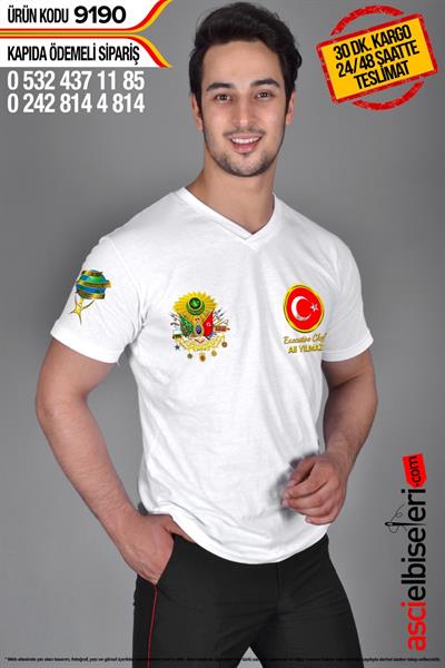De9190  Osmanlı Logolu Ve Türk Bayraklı Aşçı Tişörtü