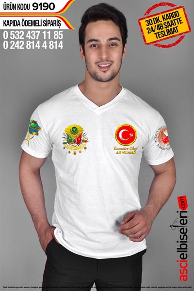 De9190  Osmanlı Logolu Ve Türk Bayraklı Aşçı Tişörtü