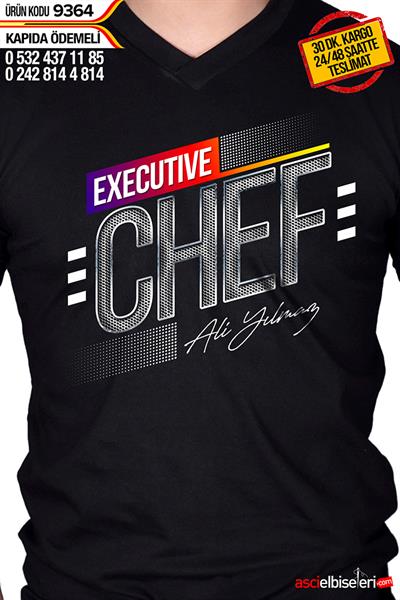 De9364 İsminizin Basıldığı Executıve Chef Tişörtü Siyah