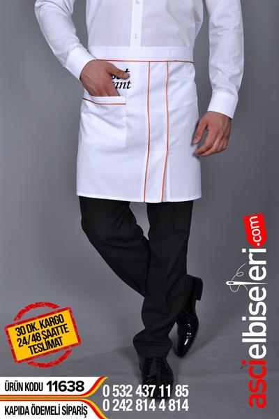 Garson Önlük Modeli Beyaz Turuncu (Kısa) Firma İsminizin Nakış İle Yazdırabilirsiniz