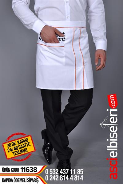 Garson Önlük Modeli Beyaz Turuncu (Kısa) Firma İsminizin Nakış İle Yazdırabilirsiniz