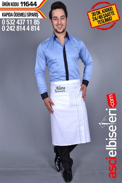 Garson Önlükleri Çeşitleri Beyaz Mavi (Uzun) Firma İsminizin Nakış İle Yazdırabilirsiniz