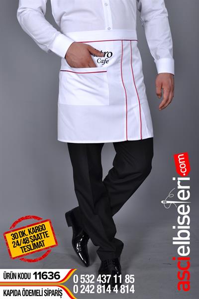 Garson Önlükleri Modelleri Beyaz Kırmızı (Kısa) Firma İsminizin Nakış İle İşletebilirsiniz