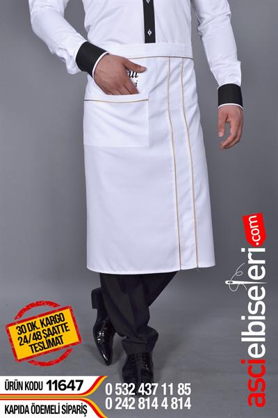 Garson Önlükleri Modelleri Beyaz Sarı (Uzun) Önlük Sağ Tarafına Firma İsminizin Nakış İle İşletebilirsiniz