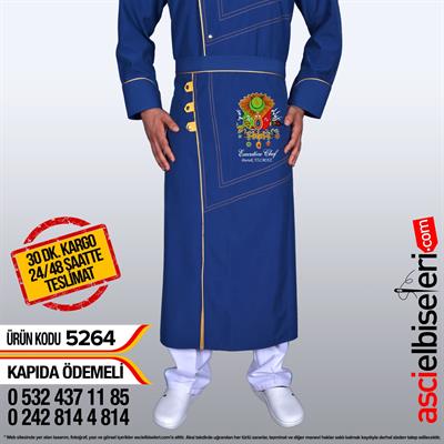 Gümüşlük Mavi Osmanlı Armalı Şef Aşçı Önlük Modeli
