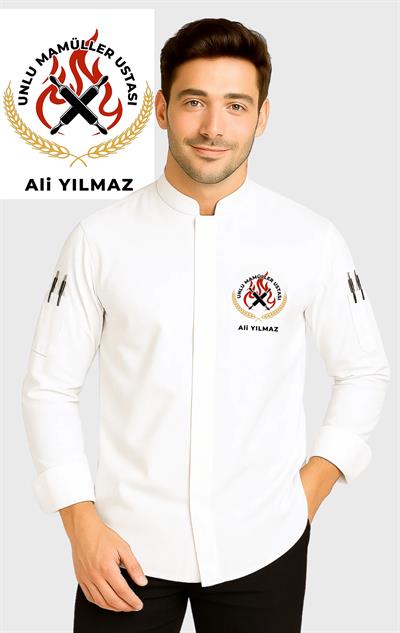 Hamurun Sihirbazları İsim Hediyeli Fırın Merdane Nakışlı Beyaz Şef Aşçı Kıyafetleri 
