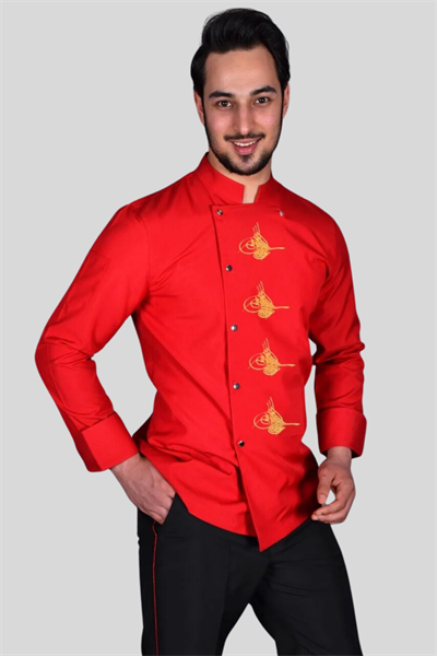 Hem Hesaplı Hem Full Nakışlı Şef Ceketi (Kırmızı)