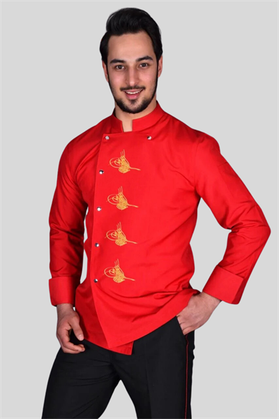 Hem Hesaplı Hem Full Nakışlı Şef Ceketi (Kırmızı)