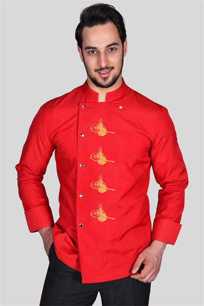 Hem Hesaplı Hem Full Nakışlı Şef Ceketi (Kırmızı)