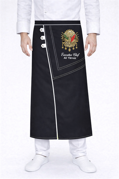 İçmeler Osmanlı Armalı Siyah Şef Aşçı Önlüğü