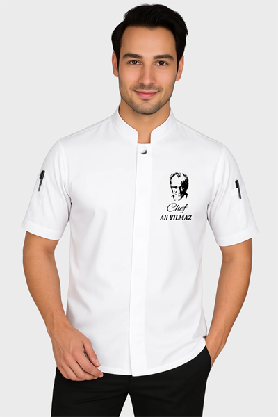 İsim Hediyeli Atatürk Nakışlı Yazlık Kısa Kollu Şef Aşçı Ceketi Sade Aşçı Forması