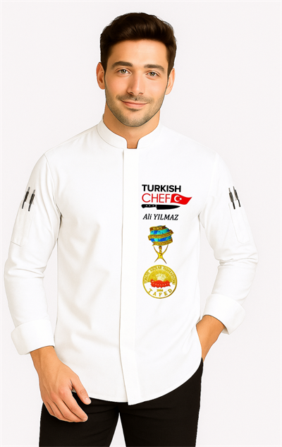 İsim Hediyeli Beyaz Aşçı Ceketi Chef Aşçı Forması Şef Ceketi Aşçı Kıyafetleri Aşçı Gömleği 