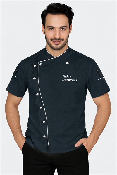 İsim Hediyeli Füme Şef Aşçı Ceketi Kısa Kollu Aşçı Kıyafeti Modelleri Aşçı Forması Aşçı Gömleği 