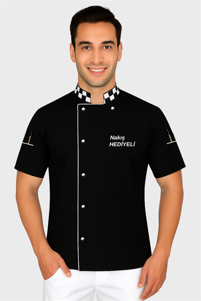 İsim Hediyeli Kısa Kollu Şef Aşçı Ceketi Desenli Aşçı Forması Aşçı Gömleği Aşçı Kıyafeti Yazlık