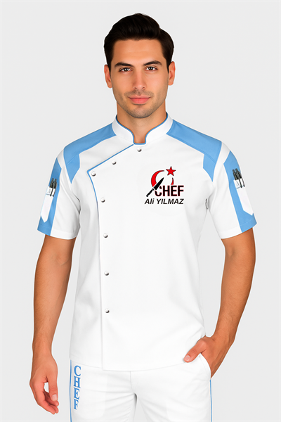İsim Hediyeli Kısa Kollu Yazlık Modern Şef Aşçı Ceketi Aşçı Kıyafeti Aşçı Forması Aşçı Gömleği