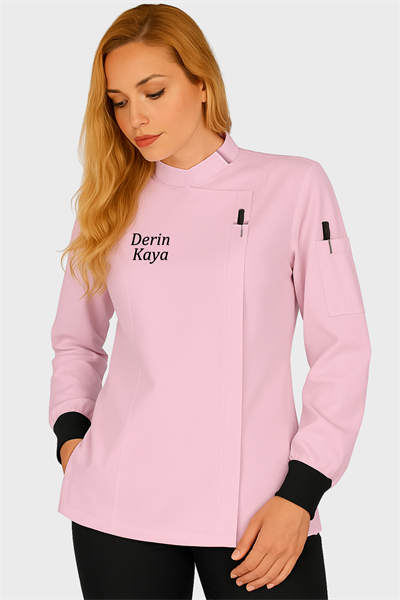 İsim Hediyeli Pembe Kadın Şef Aşçı Ceketi Bayan Aşçı Ceketi Aşçı Forması Kadın Aşçı Kıyafeti