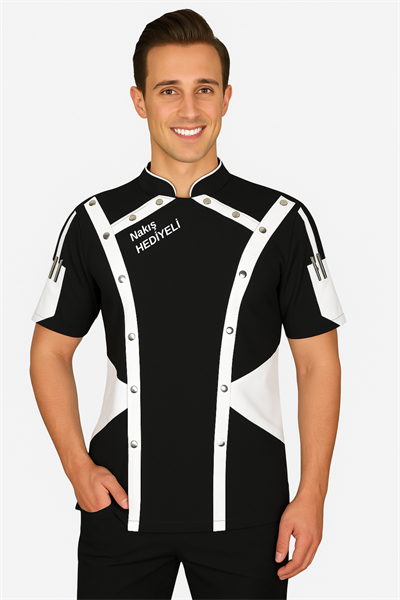 İsim Hediyeli Siyah Beyaz Şef Aşçı Ceketi Özel Dikim Chef Aşçı Forması Kısa Kollu Aşçı Kıyafetleri