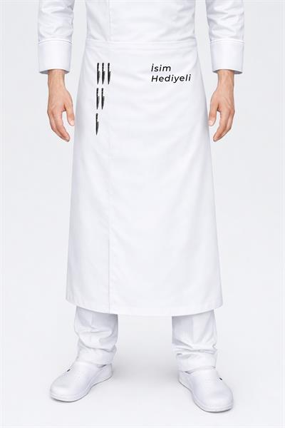 İsim Nakışı Hediyeli Modern Bıçak Detaylı Beyaz Aşçı Önlüğü Modelleri