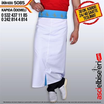 Kaş Beyaz Turkuaz Tuğralı Chef Önlüğü