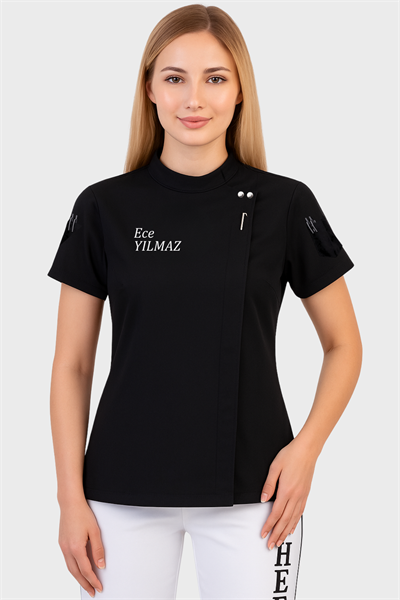 Kısa Kollu Kadın Siyah Şef Aşçı Ceketi