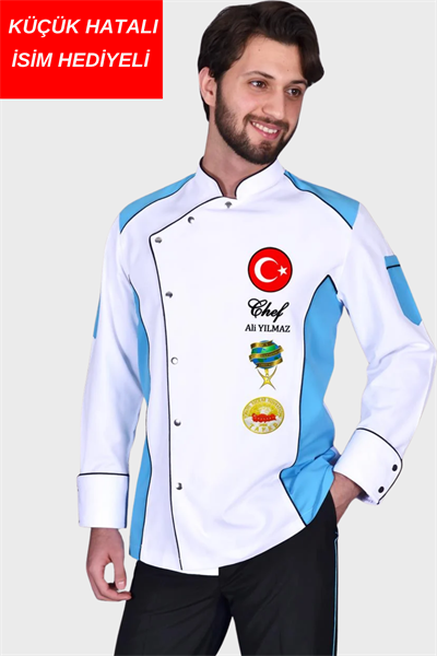 Küçük hatalı ürün I İsim Hediyeli Aşçı Ceketi Şef Ceketi Aşçı Kıyafeti Aşçı Forması