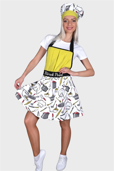 Mutfak Önlüğü Ve Kep Modelleri  33134 Önlüğün Bel Kısmına Nakış İle Yazı Yazılması Ücretsiz