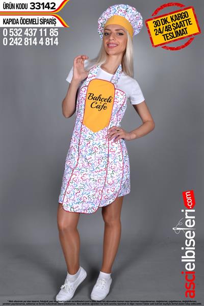 Mutfak Önlüğü Ve Kepi Desenli  33142 Nakış İle İstediğiniz Yazının İşlenmesi Ücretsiz