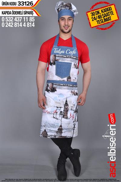 Mutfak Önlük Kep Takım  33126 Önlük Üzerine Nakış İle Yazı Yazılması Ücretsiz