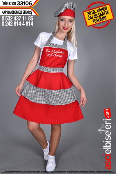 Mutfak Önlükleri Ve Kepleri  33106 Önlük Üzerine Nakış İle İstediğiniz Yazının İşlenmesi Ücretsiz