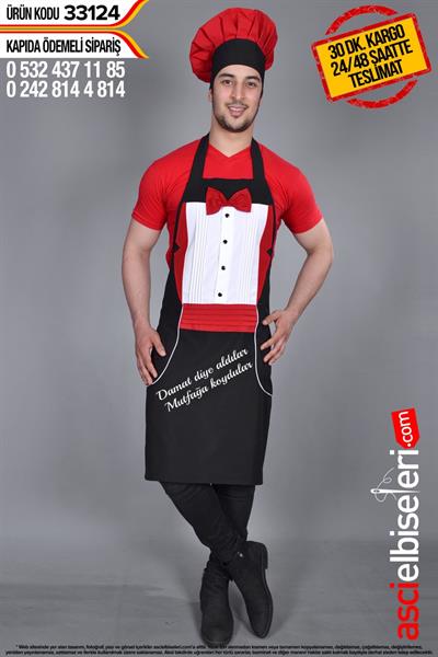 Mutfak Takımı Önlük Ve Kep  33124 Önlük Üzerine Nakış İle Yazı Yazılması Ücretsiz