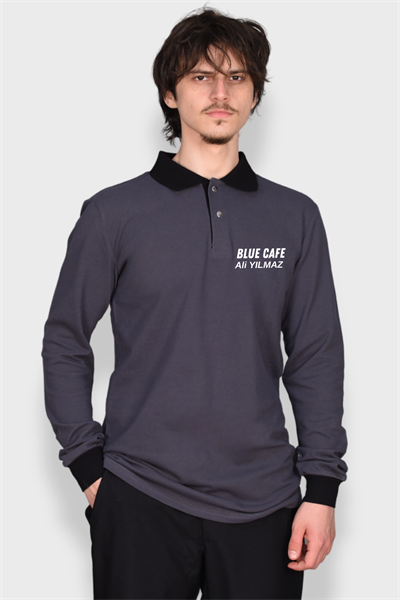 Nakış Hediyeli Aşçı, Garson Sweatshirt I Yakalı, Çıtçıtlı, Gri Garson, Aşçı Tişört Uzun Kollu