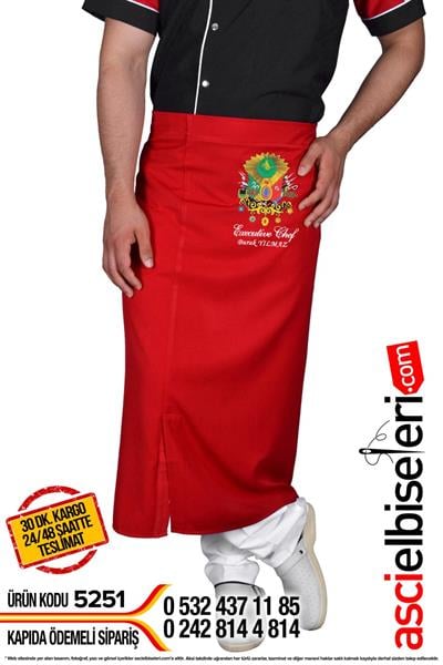 Osmanlı Arması İşli Kırmızı Aşçı Önlüğü