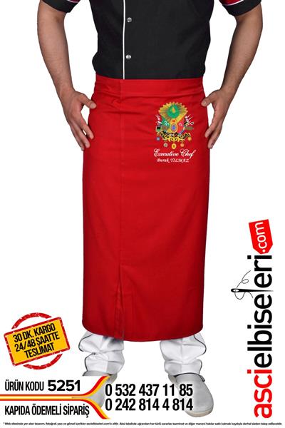Osmanlı Arması İşli Kırmızı Aşçı Önlüğü