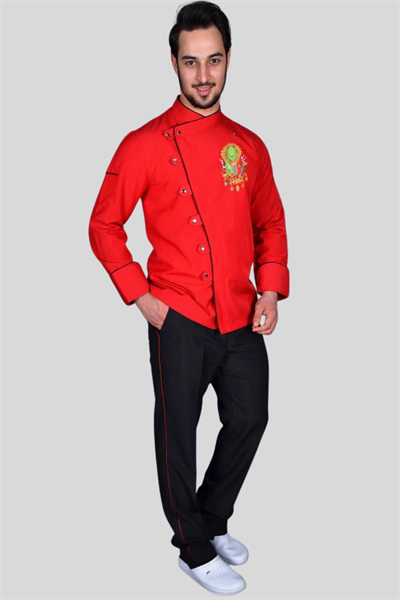 Osmanlı Logolu Şef Aşçı Ceketi Kırmızı