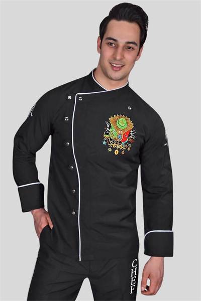 Osmanlı Nişanı Nakış İşlemeli Aşçı Ceketi Siyah