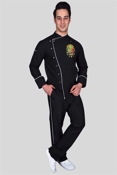 Osmanlı Nişanı Nakış İşlemeli Aşçı Ceketi Siyah