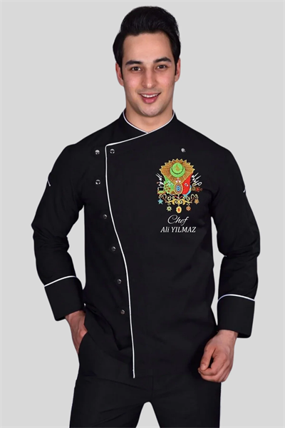 Osmanlı Nişanı Nakış İşlemeli Aşçı Ceketi Siyah