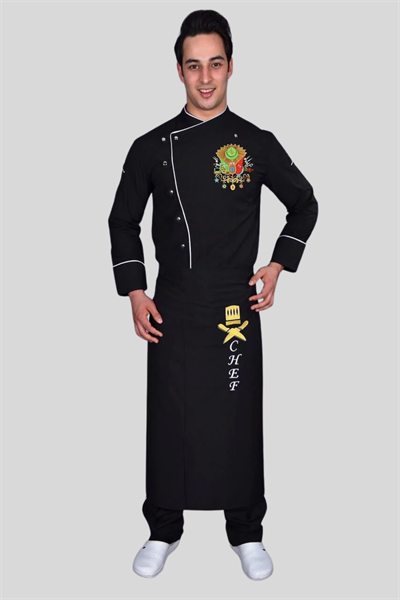 Osmanlı Nişanı Nakış İşlemeli Aşçı Ceketi Siyah