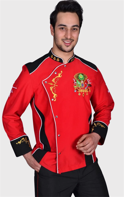 Osmanlı Saray Mutfağı Şef Aşçı Ceketi Kırmızı Siyah
