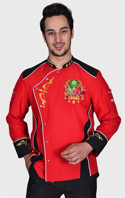 Osmanlı Saray Mutfağı Şef Aşçı Ceketi Kırmızı Siyah