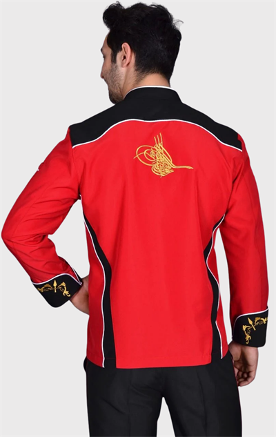 Osmanlı Saray Mutfağı Şef Aşçı Ceketi Kırmızı Siyah