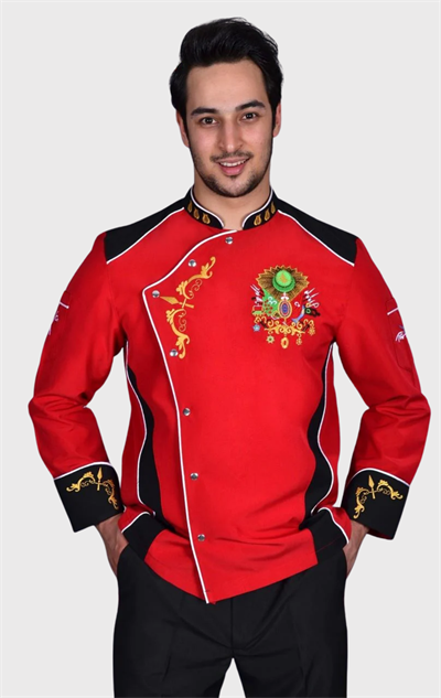 Osmanlı Saray Mutfağı Şef Aşçı Ceketi Kırmızı Siyah