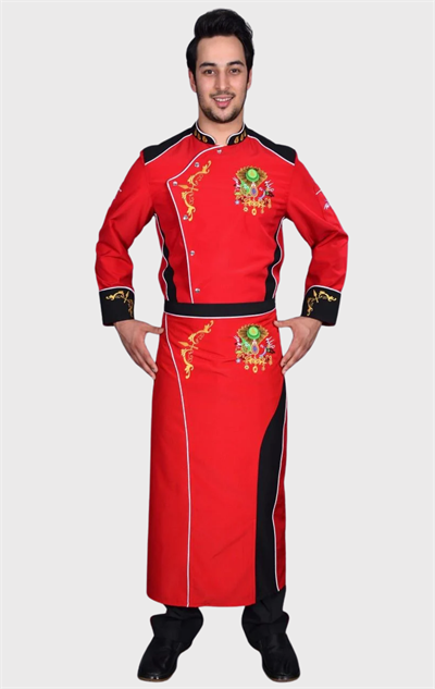 Osmanlı Saray Mutfağı Şef Aşçı Ceketi Kırmızı Siyah