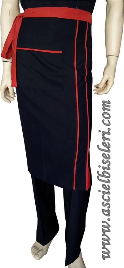 Siyah Kırmızı Uzun Garson Önlük Çeşitleri Firma İsminizin Nakış İle Yazdırabilirsiniz