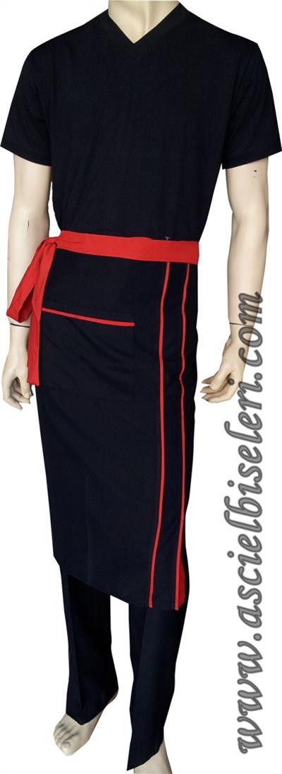 Siyah Kırmızı Uzun Garson Önlük Çeşitleri Firma İsminizin Nakış İle Yazdırabilirsiniz