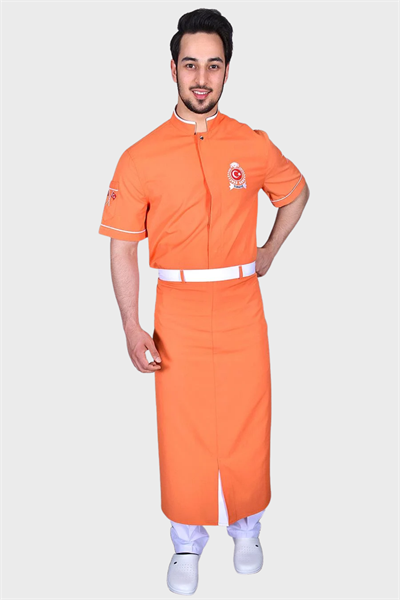 İsim Hediyeli Turuncu Kolları Türk Bayrağı ve Türkiye İşlemeli Şef Ceketi