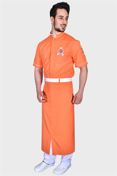 İsim Hediyeli Turuncu Kolları Türk Bayrağı ve Türkiye İşlemeli Şef Ceketi