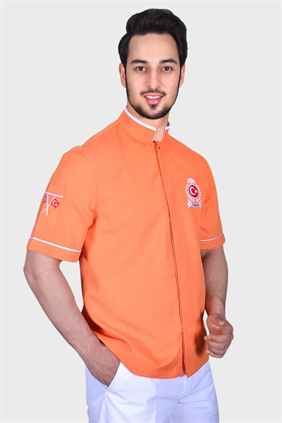 İsim Hediyeli Turuncu Kolları Türk Bayrağı ve Türkiye İşlemeli Şef Ceketi